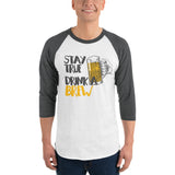 Stay True Drink a Brew - 3/4 sleeve raglan shirt-Shirts-The Beer Mile-White/Heather Charcoal-XS-The Beer Mile