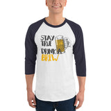 Stay True Drink a Brew - 3/4 sleeve raglan shirt-Shirts-The Beer Mile-White/Navy-XS-The Beer Mile