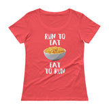 Run to Eat, Eat to Run Ladies' Scoopneck T-Shirt-Shirts-The Beer Mile-Coral-XS-The Beer Mile