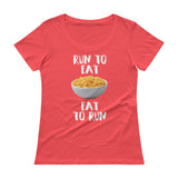 Run to Eat, Eat to Run Ladies' Scoopneck T-Shirt-Shirts-The Beer Mile-Coral-XS-The Beer Mile