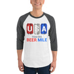 Team USA Beer Mile Cans - 3/4 sleeve raglan shirt-Shirts-The Beer Mile-White/Heather Charcoal-XS-The Beer Mile