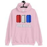 'Merica Red, White, and Blue Beer Cans Hooded Sweatshirt-Sweatshirts-The Beer Mile-Light Pink-S-The Beer Mile