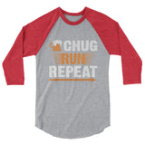 Chug Run Repeat 3/4 sleeve raglan shirt-Shirts-The Beer Mile-Heather Grey/Heather Red-S-The Beer Mile