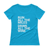 Run all the Miles, Drink all the Wine Ladies Scoopneck T-Shirt-Shirts-The Beer Mile-Caribbean Blue-XS-The Beer Mile