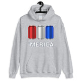 'Merica Red, White, and Blue Beer Cans Hooded Sweatshirt-Sweatshirts-The Beer Mile-Sport Grey-S-The Beer Mile