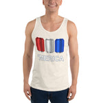 'Merica Red, White, and Blue Beer Cans Drinking Tank Top-Tanks-The Beer Mile-Oatmeal Triblend-XS-The Beer Mile