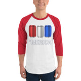 'Merica Red, White, and Blue Beer Cans - 3/4 sleeve raglan shirt-Shirts-The Beer Mile-White/Red-XS-The Beer Mile