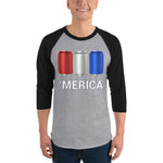 'Merica Red, White, and Blue Beer Cans - 3/4 sleeve raglan shirt-Shirts-The Beer Mile-Heather Grey/Black-XS-The Beer Mile