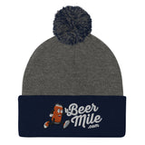 BeerMile.com Pom-Pom Beanie-Hats-The Beer Mile-Dark Heather Grey/ Navy-The Beer Mile