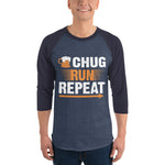 Chug Run Repeat 3/4 sleeve raglan shirt-Shirts-The Beer Mile-Black/White-XS-The Beer Mile