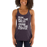 Run All The Miles, Drink All The Coffee Women's Racerback Tank-Tanks-The Beer Mile-Vintage Purple-XS-The Beer Mile