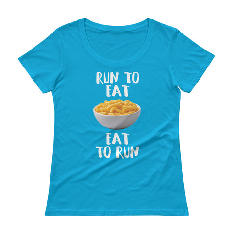Run to Eat, Eat to Run Ladies' Scoopneck T-Shirt-Shirts-The Beer Mile-Caribbean Blue-XS-The Beer Mile