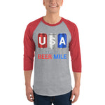 Team USA Beer Mile Cans - 3/4 sleeve raglan shirt-Shirts-The Beer Mile-Heather Grey/Heather Red-XS-The Beer Mile