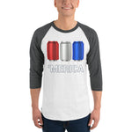 'Merica Red, White, and Blue Beer Cans - 3/4 sleeve raglan shirt-Shirts-The Beer Mile-White/Heather Charcoal-XS-The Beer Mile