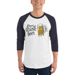 Time to Drink Beer - 3/4 sleeve raglan drinking shirt-Shirts-The Beer Mile-White/Navy-XS-The Beer Mile