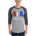 'Merica Red, White, and Blue Beer Cans - 3/4 sleeve raglan shirt-Shirts-The Beer Mile-Heather Grey/Heather Charcoal-XS-The Beer Mile