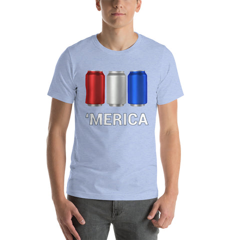 'Merica Red, White, and Blue Beer Cans Drinking Shirt-Shirts-The Beer Mile-Heather Blue-S-The Beer Mile
