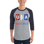 Team USA Beer Mile Cans - 3/4 sleeve raglan shirt-Shirts-The Beer Mile-Heather Grey/Navy-XS-The Beer Mile