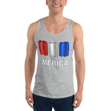 'Merica Red, White, and Blue Beer Cans Drinking Tank Top-Tanks-The Beer Mile-Athletic Heather-XS-The Beer Mile