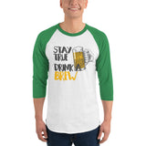 Stay True Drink a Brew - 3/4 sleeve raglan shirt-Shirts-The Beer Mile-White/Kelly-XS-The Beer Mile