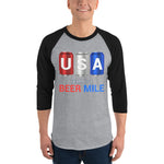 Team USA Beer Mile Cans - 3/4 sleeve raglan shirt-Shirts-The Beer Mile-Heather Grey/Black-L-The Beer Mile