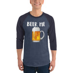 Beer Me Drinking 3/4 sleeve raglan shirt-Shirts-The Beer Mile-Heather Denim/Navy-XS-The Beer Mile