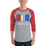 'Merica Red, White, and Blue Beer Cans - 3/4 sleeve raglan shirt-Shirts-The Beer Mile-Heather Grey/Heather Red-XS-The Beer Mile