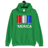 'Merica Red, White, and Blue Beer Cans Hooded Sweatshirt-Sweatshirts-The Beer Mile-Irish Green-S-The Beer Mile
