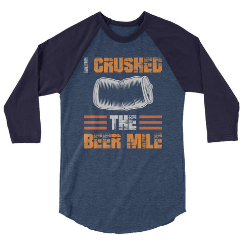 I Crushed The Beer Mile 3/4 Sleeve Raglan Shirt-Shirts-The Beer Mile-Heather Denim/Navy-XS-The Beer Mile
