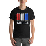 'Merica Red, White, and Blue Beer Cans Drinking Shirt-Shirts-The Beer Mile-Dark Grey Heather-XS-The Beer Mile