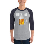 Beer Me Drinking 3/4 sleeve raglan shirt-Shirts-The Beer Mile-Heather Grey/Navy-XS-The Beer Mile