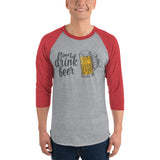 Time to Drink Beer - 3/4 sleeve raglan drinking shirt-Shirts-The Beer Mile-Heather Grey/Heather Red-XS-The Beer Mile