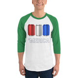 'Merica Red, White, and Blue Beer Cans - 3/4 sleeve raglan shirt-Shirts-The Beer Mile-White/Kelly-XS-The Beer Mile