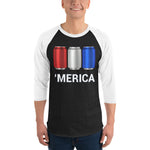 'Merica Red, White, and Blue Beer Cans - 3/4 sleeve raglan shirt-Shirts-The Beer Mile-Black/White-XS-The Beer Mile