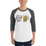 Time to Drink Beer - 3/4 sleeve raglan drinking shirt-Shirts-The Beer Mile-White/Heather Charcoal-XS-The Beer Mile