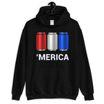 'Merica Red, White, and Blue Beer Cans Hooded Sweatshirt-Sweatshirts-The Beer Mile-Black-S-The Beer Mile