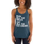 Run All The Miles Eat All The Ice Cream Women's Racerback Tank-Tanks-The Beer Mile-Indigo-XS-The Beer Mile
