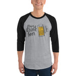 Time to Drink Beer - 3/4 sleeve raglan drinking shirt-Shirts-The Beer Mile-Heather Grey/Black-S-The Beer Mile