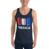 'Merica Red, White, and Blue Beer Cans Drinking Tank Top-Tanks-The Beer Mile-Navy-XS-The Beer Mile