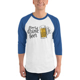 Time to Drink Beer - 3/4 sleeve raglan drinking shirt-Shirts-The Beer Mile-White/Royal-XS-The Beer Mile