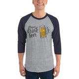 Time to Drink Beer - 3/4 sleeve raglan drinking shirt-Shirts-The Beer Mile-Heather Grey/Navy-XS-The Beer Mile