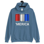 'Merica Red, White, and Blue Beer Cans Hooded Sweatshirt-Sweatshirts-The Beer Mile-Indigo Blue-S-The Beer Mile