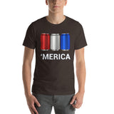 'Merica Red, White, and Blue Beer Cans Drinking Shirt-Shirts-The Beer Mile-Brown-S-The Beer Mile
