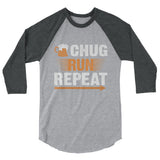 Chug Run Repeat 3/4 sleeve raglan shirt-Shirts-The Beer Mile-Heather Grey/Heather Charcoal-XS-The Beer Mile