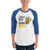 Stay True Drink a Brew - 3/4 sleeve raglan shirt-Shirts-The Beer Mile-White/Royal-XS-The Beer Mile