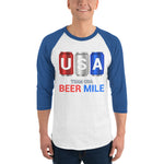 Team USA Beer Mile Cans - 3/4 sleeve raglan shirt-Shirts-The Beer Mile-White/Royal-XS-The Beer Mile