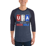 Team USA Beer Mile Cans - 3/4 sleeve raglan shirt-Shirts-The Beer Mile-Heather Denim/Navy-XS-The Beer Mile