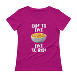 Run to Eat, Eat to Run Ladies' Scoopneck T-Shirt-Shirts-The Beer Mile-Raspberry-XS-The Beer Mile