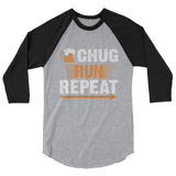 Chug Run Repeat 3/4 sleeve raglan shirt-Shirts-The Beer Mile-Heather Grey/Black-XS-The Beer Mile