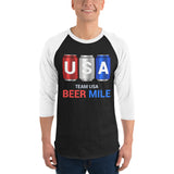 Team USA Beer Mile Cans - 3/4 sleeve raglan shirt-Shirts-The Beer Mile-Black/White-XS-The Beer Mile